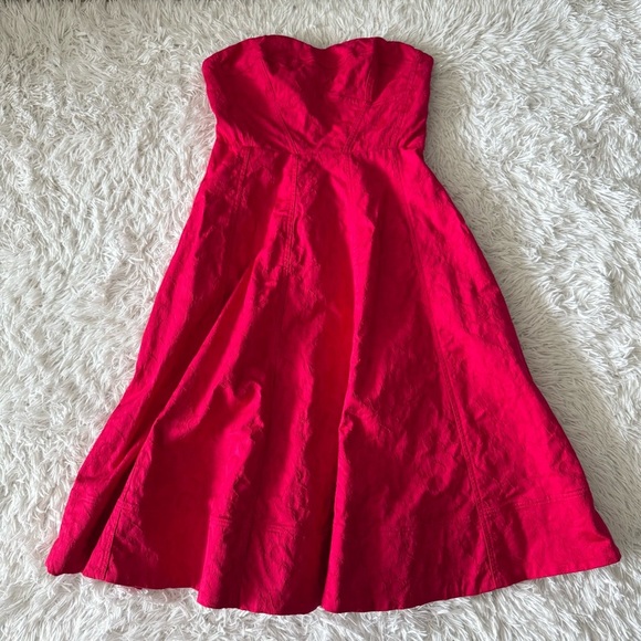 Anthropologie Pink Brocade Sweetheart Strapless A-line Midi Dress Size 10 - Picture 8 of 10